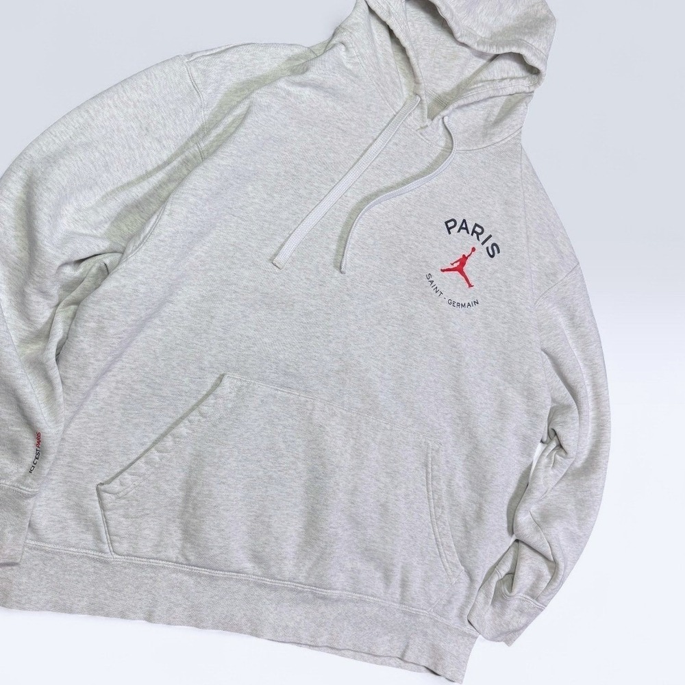 Jordan Fleece Pullover Hoodie Men 2XL Birch Heather Grey PSG Paris 23 Script
